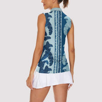 Hawaii Pua Kenikeni Lei Women Sleeveless Polo Shirt With Lau Maia Royal Blue LT05 - Polynesian Pride
