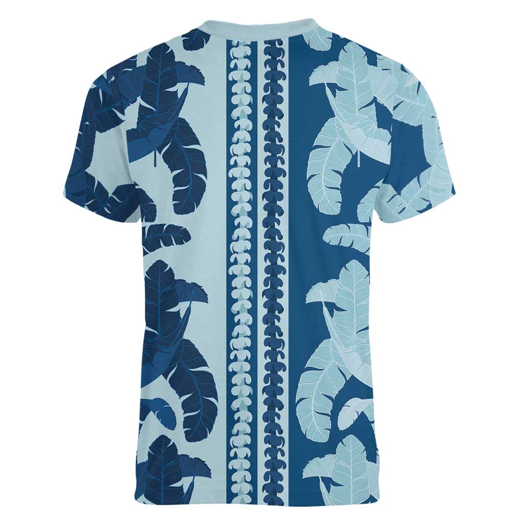 Hawaii Pua Kenikeni Lei Women V-Neck T-Shirt With Lau Maia Royal Blue LT05 - Polynesian Pride