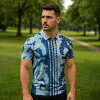 Hawaii Pua Kenikeni Lei Zipper Polo Shirt With Lau Maia Royal Blue LT05 - Polynesian Pride