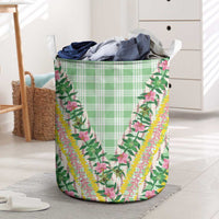 Hawaii Pikake Lokelani Plumeria Lei Laundry Basket Green Palaka Motifs