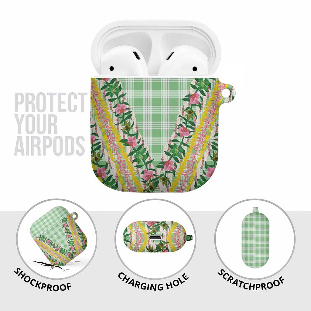 Hawaii Pikake Lokelani Plumeria Lei AirPods Case Green Palaka Motifs