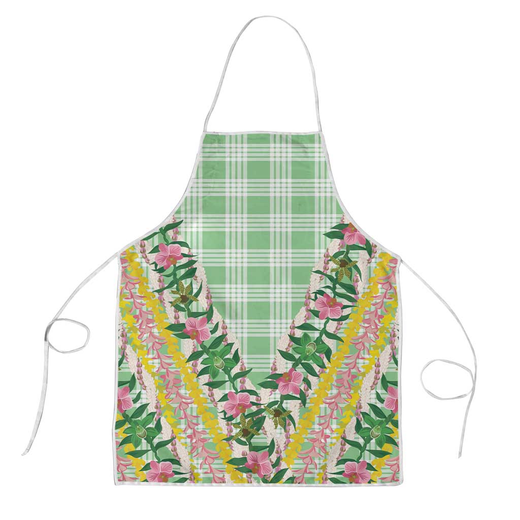 Hawaii Pikake Lokelani Plumeria Lei Apron Green Palaka Motifs