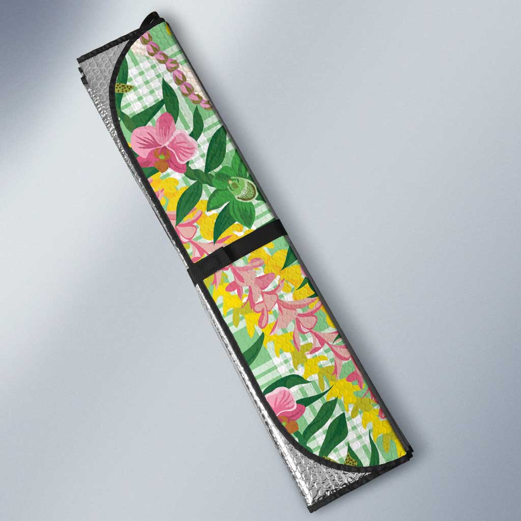 Hawaii Pikake Lokelani Plumeria Lei Auto Sun Shade Green Palaka Motifs