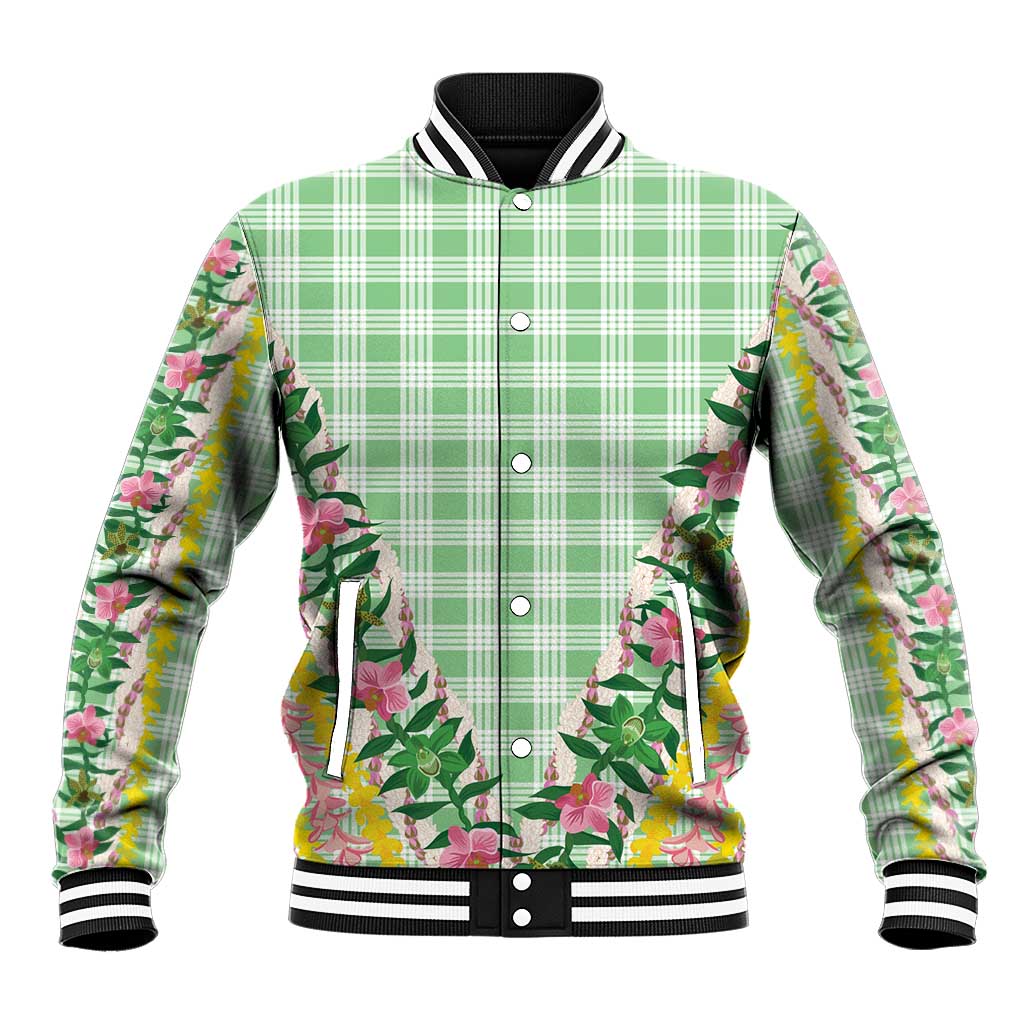 Hawaii Pikake Lokelani Plumeria Lei Baseball Jacket Green Palaka Motifs LT05 Unisex Green - Polynesian Pride