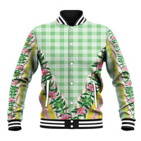 Hawaii Pikake Lokelani Plumeria Lei Baseball Jacket Green Palaka Motifs LT05 Unisex Green - Polynesian Pride