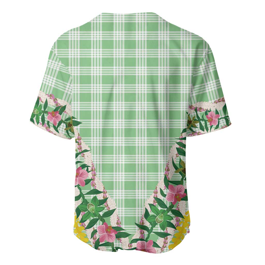Hawaii Pikake Lokelani Plumeria Lei Baseball Jersey Green Palaka Motifs