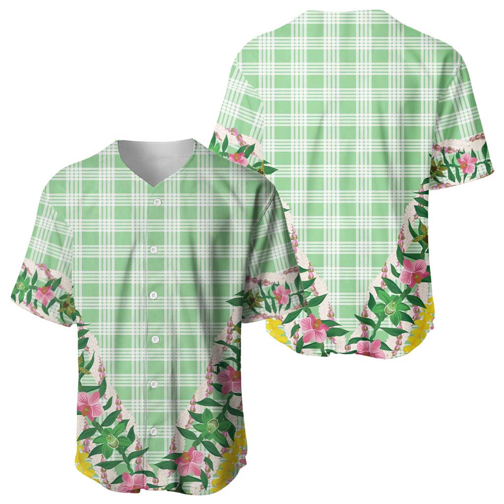 Hawaii Pikake Lokelani Plumeria Lei Baseball Jersey Green Palaka Motifs