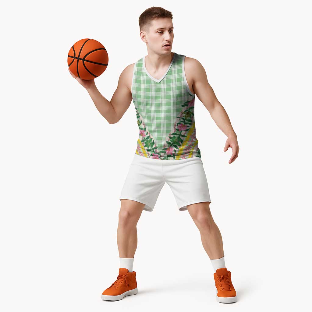 Hawaii Pikake Lokelani Plumeria Lei Basketball Jersey Green Palaka Motifs LT05 - Polynesian Pride