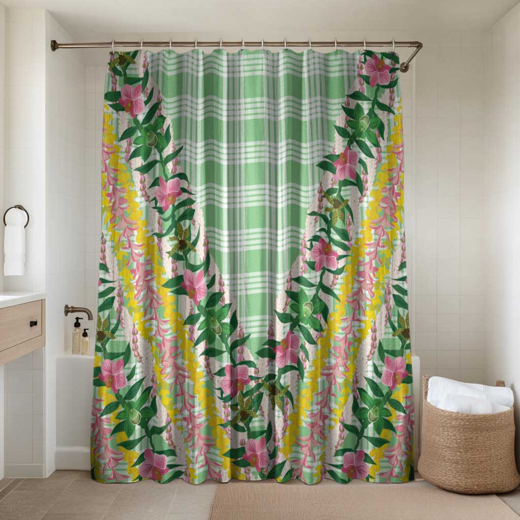 Hawaii Pikake Lokelani Plumeria Lei Bathroom Set Green Palaka Motifs