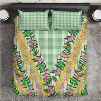 Hawaii Pikake Lokelani Plumeria Lei Bedding Set Green Palaka Motifs