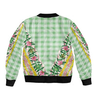 Hawaii Pikake Lokelani Plumeria Lei Bomber Jacket Green Palaka Motifs