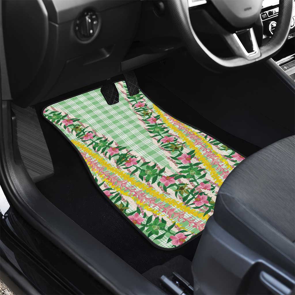 Hawaii Pikake Lokelani Plumeria Lei Car Mats Green Palaka Motifs