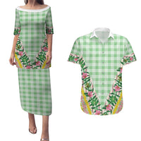 Hawaii Pikake Lokelani Plumeria Lei Couples Matching Puletasi and Hawaiian Shirt Green Palaka Motifs LT05 Green - Polynesian Pride