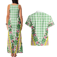 Hawaii Pikake Lokelani Plumeria Lei Couples Matching Tank Maxi Dress and Hawaiian Shirt Green Palaka Motifs LT05 - Polynesian Pride
