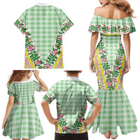 Hawaii Pikake Lokelani Plumeria Lei Family Matching Mermaid Dress and Hawaiian Shirt Green Palaka Motifs LT05 - Polynesian Pride