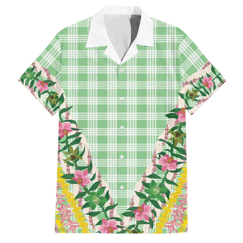 Hawaii Pikake Lokelani Plumeria Lei Family Matching Off Shoulder Short Dress and Hawaiian Shirt Green Palaka Motifs LT05 Dad's Shirt - Short Sleeve Green - Polynesian Pride