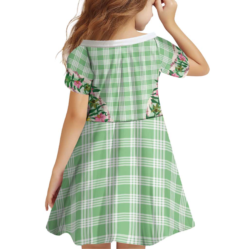 Hawaii Pikake Lokelani Plumeria Lei Family Matching Short Sleeve Bodycon Dress and Hawaiian Shirt Green Palaka Motifs LT05 - Polynesian Pride