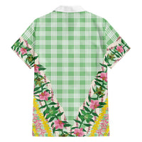 Hawaii Pikake Lokelani Plumeria Lei Family Matching Short Sleeve Bodycon Dress and Hawaiian Shirt Green Palaka Motifs LT05 - Polynesian Pride