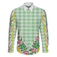 Hawaii Pikake Lokelani Plumeria Lei Family Matching Tank Maxi Dress and Hawaiian Shirt Green Palaka Motifs LT05 Dad's Shirt - Long Sleeve Green - Polynesian Pride