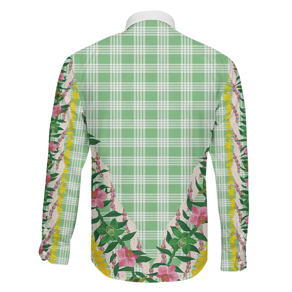 Hawaii Pikake Lokelani Plumeria Lei Family Matching Tank Maxi Dress and Hawaiian Shirt Green Palaka Motifs LT05 - Polynesian Pride
