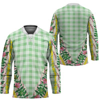 Hawaii Pikake Lokelani Plumeria Lei Hockey Jersey Green Palaka Motifs LT05 - Polynesian Pride
