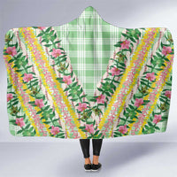 Hawaii Pikake Lokelani Plumeria Lei Hooded Blanket Green Palaka Motifs
