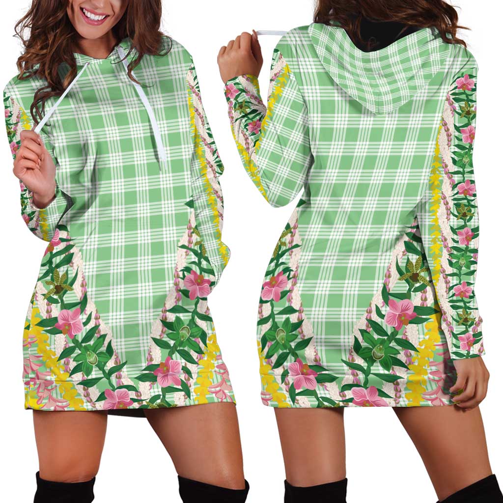 Hawaii Pikake Lokelani Plumeria Lei Hoodie Dress Green Palaka Motifs LT05 - Polynesian Pride