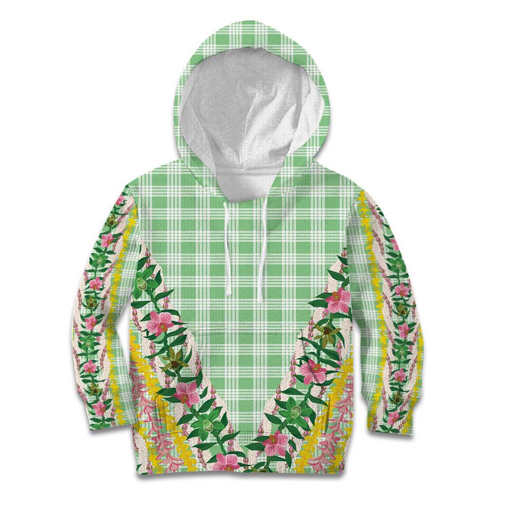 Hawaii Pikake Lokelani Plumeria Lei Kid Hoodie Green Palaka Motifs LT05 Hoodie Green - Polynesian Pride