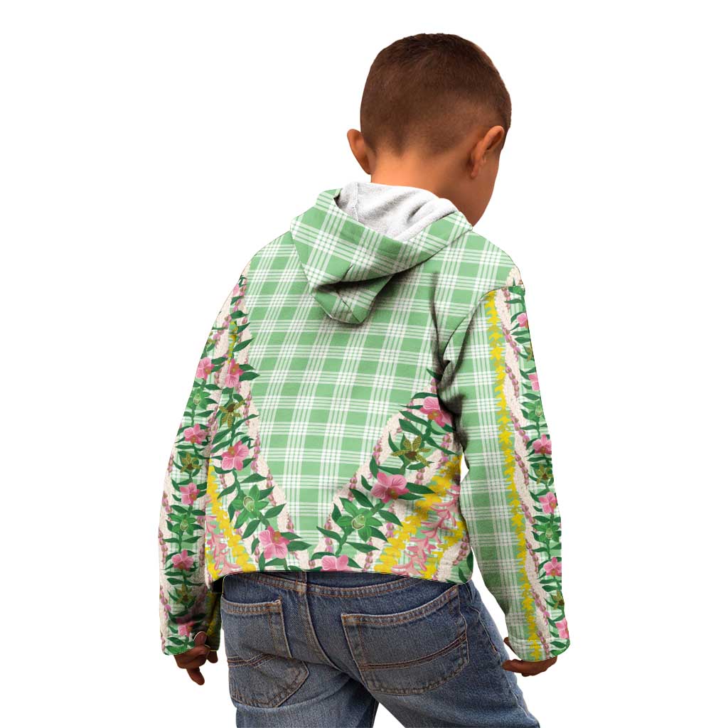 Hawaii Pikake Lokelani Plumeria Lei Kid Hoodie Green Palaka Motifs LT05 - Polynesian Pride