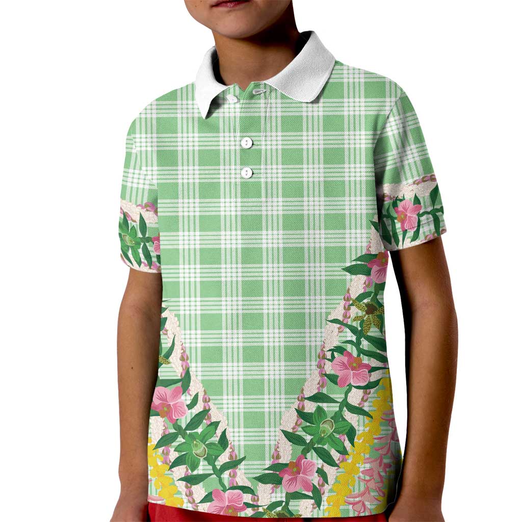 Hawaii Pikake Lokelani Plumeria Lei Kid Polo Shirt Green Palaka Motifs LT05 Kid Green - Polynesian Pride