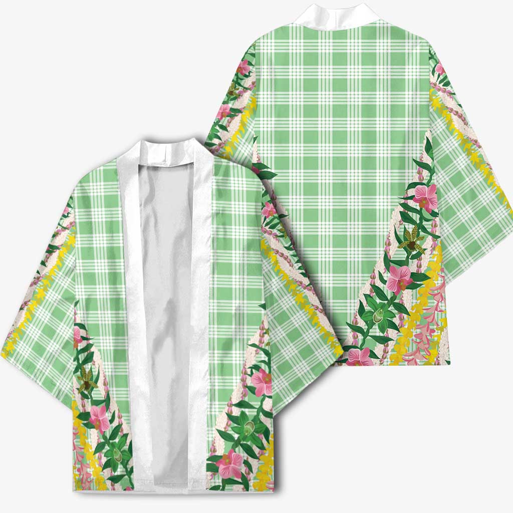 Hawaii Pikake Lokelani Plumeria Lei Kimono Green Palaka Motifs LT05 - Polynesian Pride