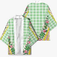 Hawaii Pikake Lokelani Plumeria Lei Kimono Green Palaka Motifs LT05 - Polynesian Pride