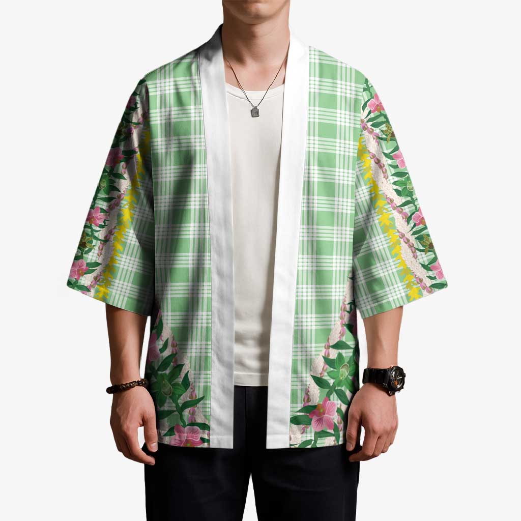 Hawaii Pikake Lokelani Plumeria Lei Kimono Green Palaka Motifs LT05 - Polynesian Pride