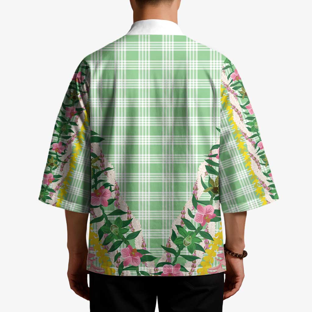 Hawaii Pikake Lokelani Plumeria Lei Kimono Green Palaka Motifs LT05 - Polynesian Pride