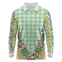 Hawaii Pikake Lokelani Plumeria Lei Long Sleeve Polo Shirt Green Palaka Motifs LT05 Green - Polynesian Pride