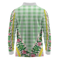 Hawaii Pikake Lokelani Plumeria Lei Long Sleeve Polo Shirt Green Palaka Motifs LT05 - Polynesian Pride