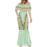Hawaii Pikake Lokelani Plumeria Lei Mermaid Dress Green Palaka Motifs LT05 - Polynesian Pride