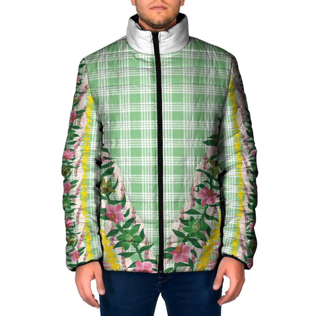 Hawaii Pikake Lokelani Plumeria Lei Padded Jacket Green Palaka Motifs