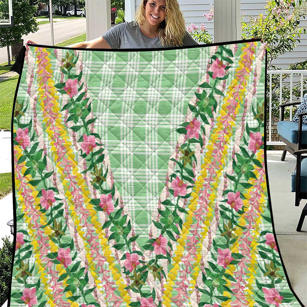Hawaii Pikake Lokelani Plumeria Lei Quilt Green Palaka Motifs