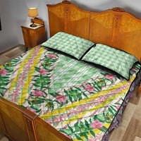 Hawaii Pikake Lokelani Plumeria Lei Quilt Bed Set Green Palaka Motifs