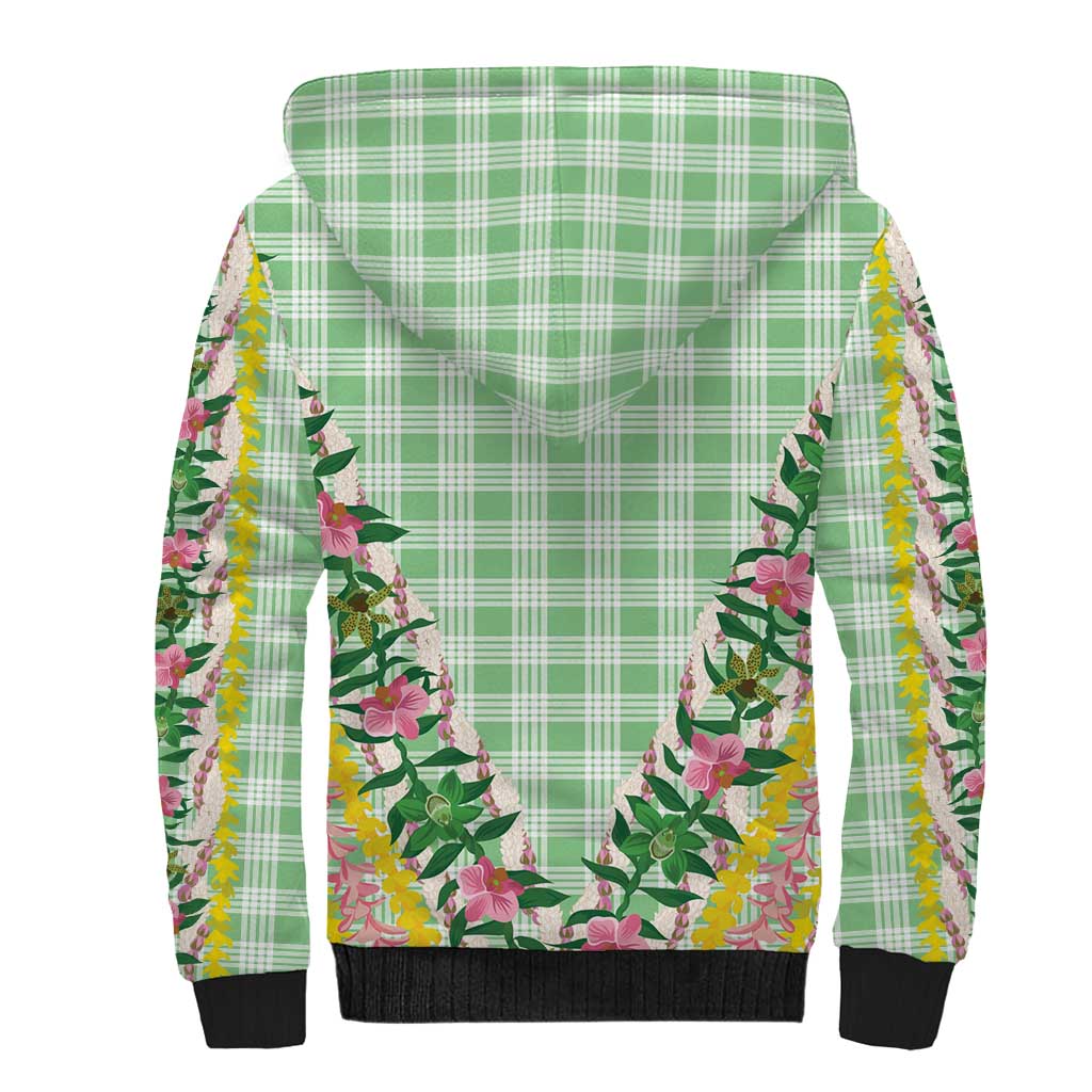 Hawaii Pikake Lokelani Plumeria Lei Sherpa Hoodie Green Palaka Motifs LT05 - Polynesian Pride