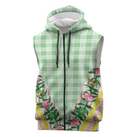 Hawaii Pikake Lokelani Plumeria Lei Sleeveless Zip Hoodie Green Palaka Motifs LT05 Green - Polynesian Pride