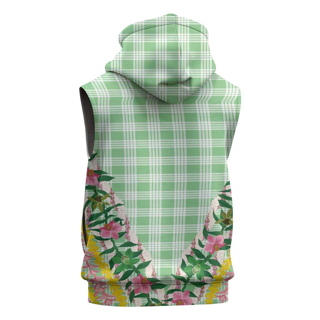 Hawaii Pikake Lokelani Plumeria Lei Sleeveless Zip Hoodie Green Palaka Motifs LT05 - Polynesian Pride