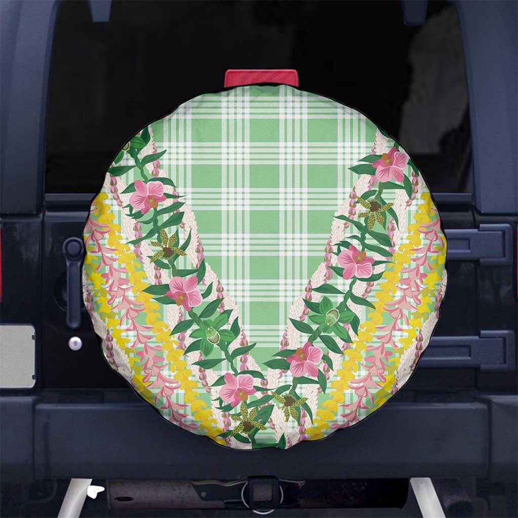 Hawaii Pikake Lokelani Plumeria Lei Spare Tire Cover Green Palaka Motifs