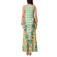 Hawaii Pikake Lokelani Plumeria Lei Tank Maxi Dress Green Palaka Motifs LT05 - Polynesian Pride