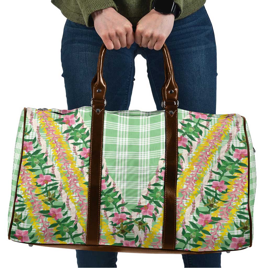 Hawaii Pikake Lokelani Plumeria Lei Travel Bag Green Palaka Motifs LT05 Green - Polynesian Pride