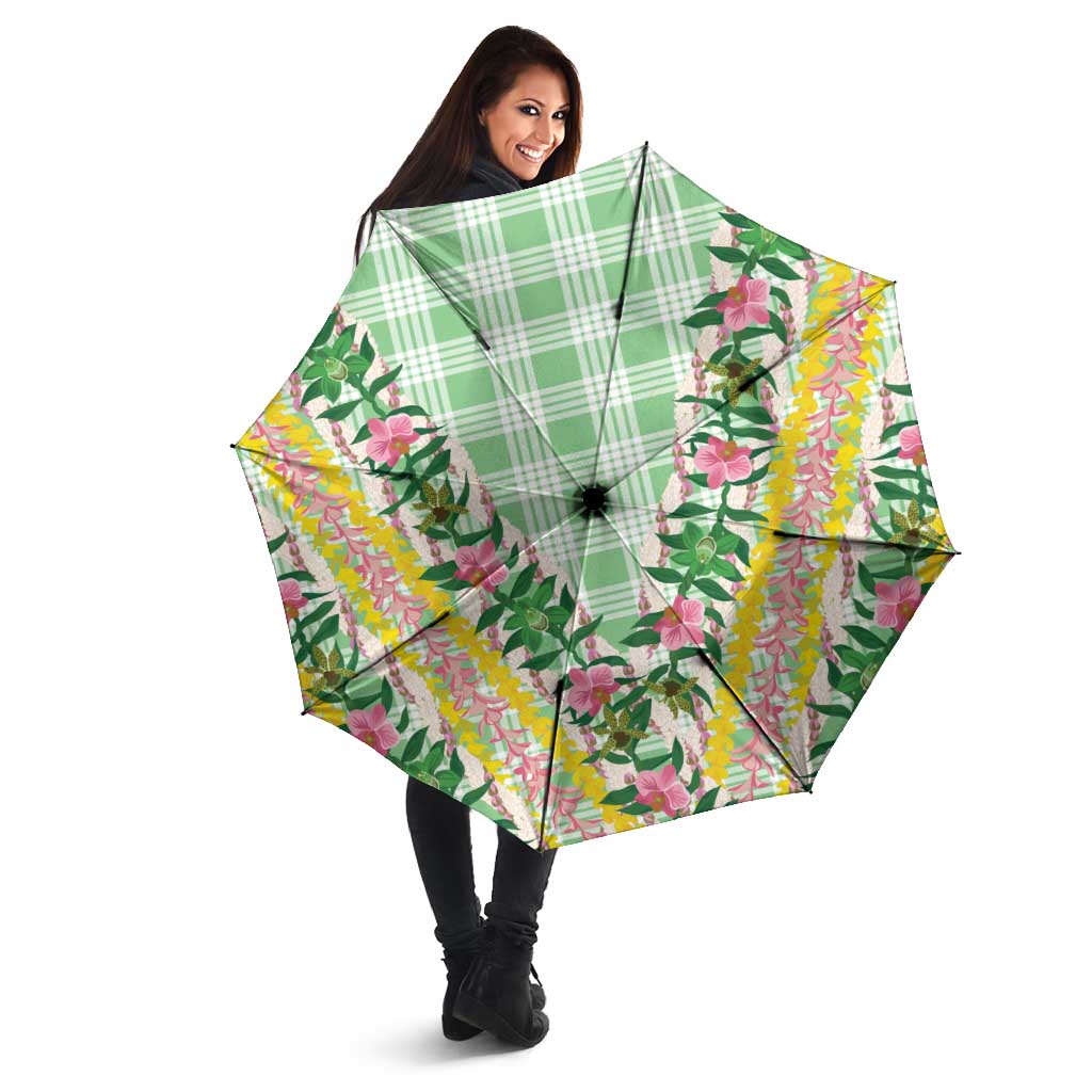 Hawaii Pikake Lokelani Plumeria Lei Umbrella Green Palaka Motifs