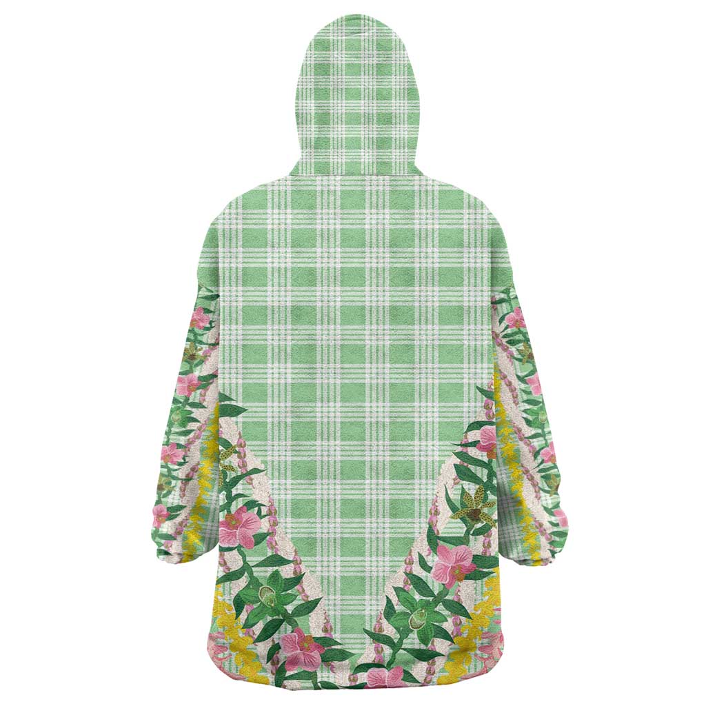 Hawaii Pikake Lokelani Plumeria Lei Wearable Blanket Hoodie Green Palaka Motifs LT05 - Polynesian Pride