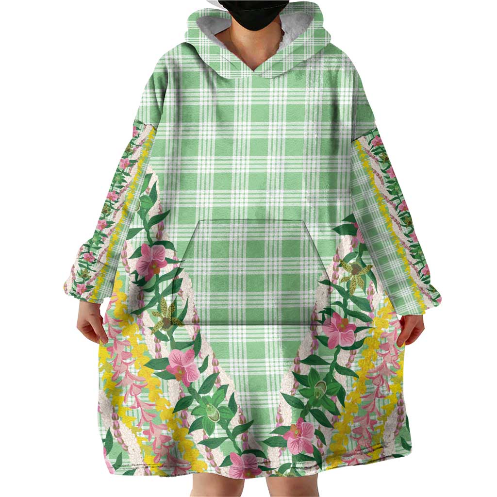 Hawaii Pikake Lokelani Plumeria Lei Wearable Blanket Hoodie Green Palaka Motifs LT05 - Polynesian Pride