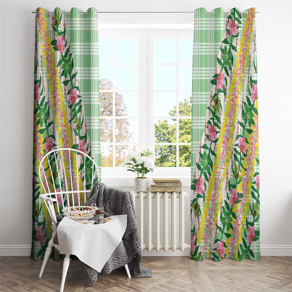 Hawaii Pikake Lokelani Plumeria Lei Window Curtain Green Palaka Motifs
